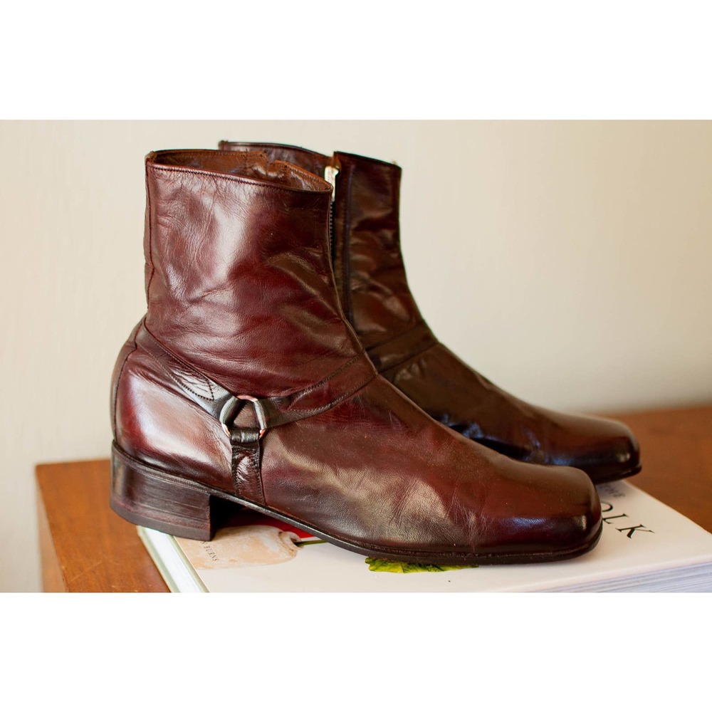 Vintage Mens Florsheim 1970's leather boots w/ metal zipper 8 1/2